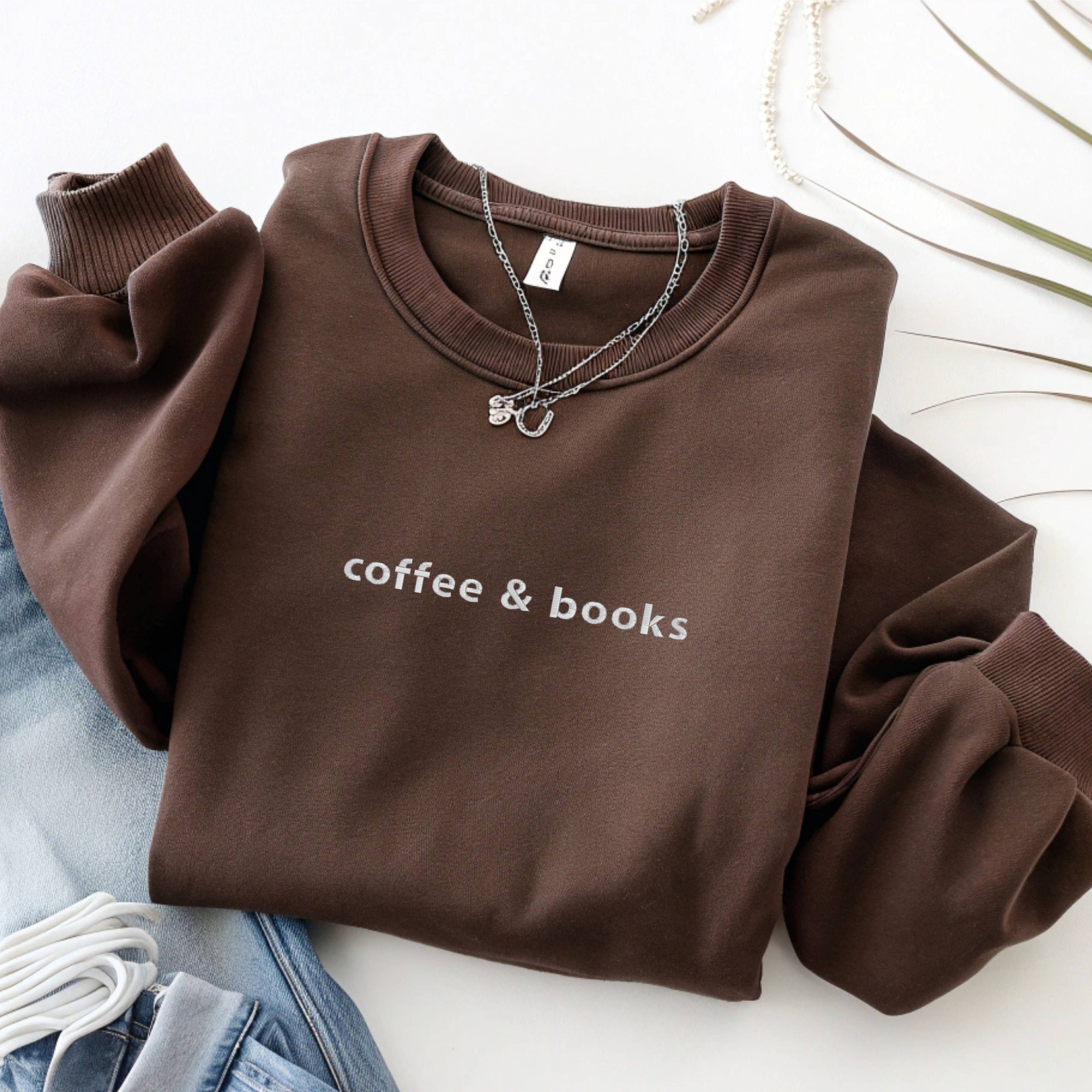 Coffee & Books Embroidered Sweatshirt